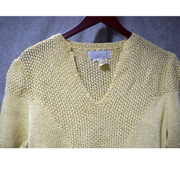 Nannell Yellow Knit Short Sleeve Sweater Top Size Small - Picture 2 of 4
